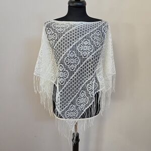 Chic White Lace Wrap with Fringe